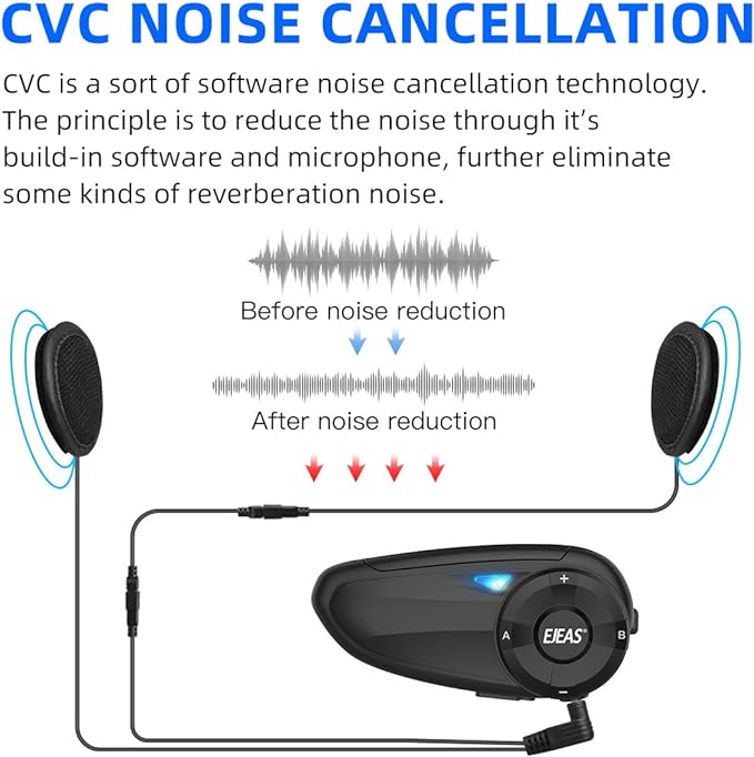 EJEAS Intercomunicação Bluetooth para motocicleta com rádio FM, Q7 5.0 Bluetooth capacete de motocicleta fone de ouvido Bluetooth com cancelamento de ruído até 7 motociclistas com