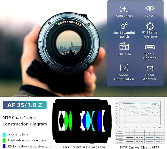 VILTROX Lente de foco automático de quadro completo de 35 mm f/1.8 F1.8 para Nikon Z, lente de câmera com motor STM serve para Nikon Z5 Z50 Z6 Z6 II Z7 Z7 II