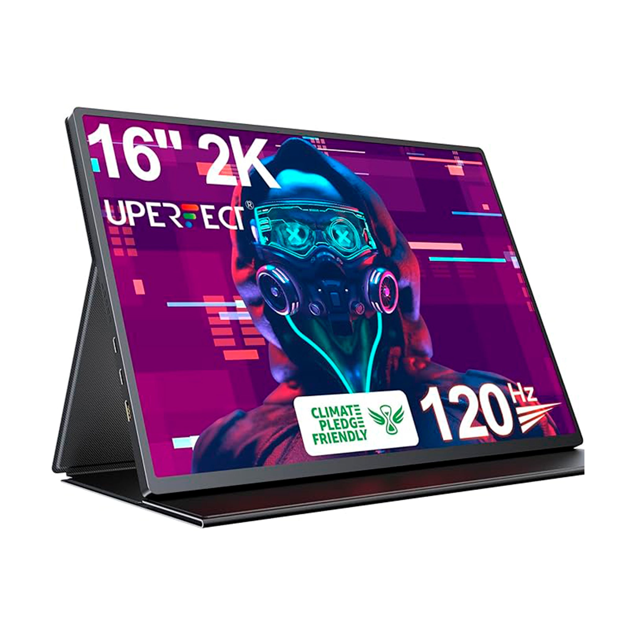 UPERFECT Monitor portátil para jogos 2K 120Hz, 16 polegadas, 2560 x 1600 QHD, monitor portátil de 500 Nits HDR FreeSync com VESA e funda inteligente, mate, IPS, cuidado dos olhos,