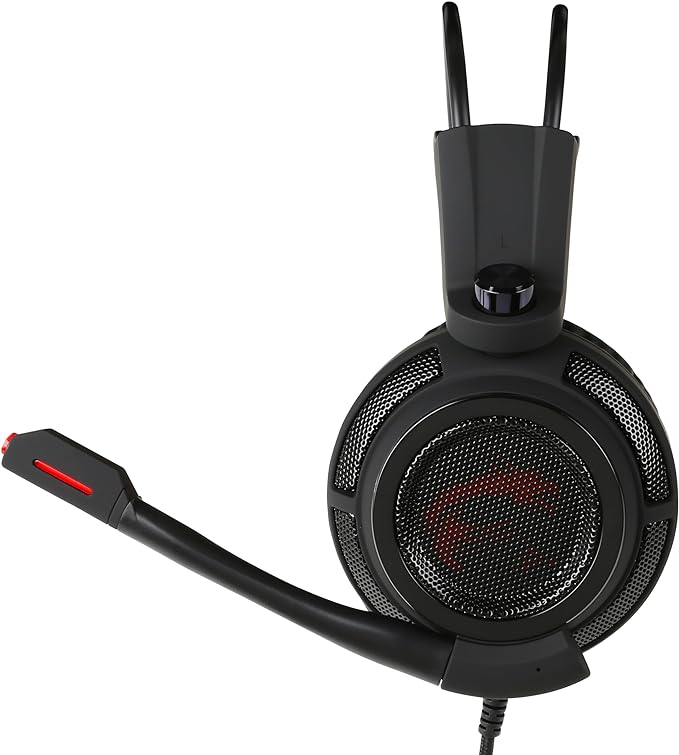 MSI Fone de ouvido para jogos DS502, som surround virtual 7.1 aprimorado, design ergonômico, microfone omnidirecional, sistema de vibração inteligente, iluminação LED vermelha, PC/Mac