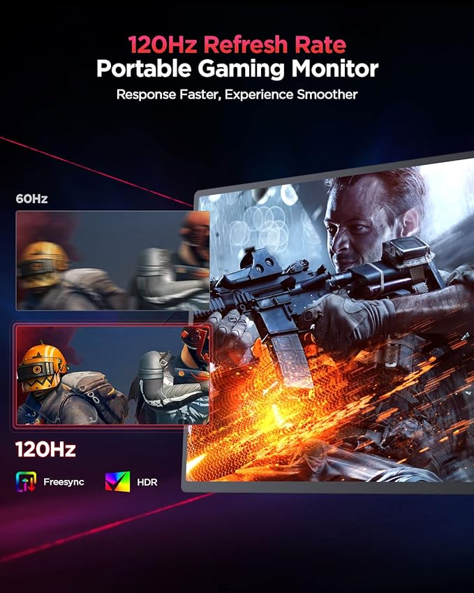 UPERFECT Monitor portátil para jogos 2K 120Hz, 16 polegadas, 2560 x 1600 QHD, monitor portátil de 500 Nits HDR FreeSync com VESA e funda inteligente, mate, IPS, cuidado dos olhos,