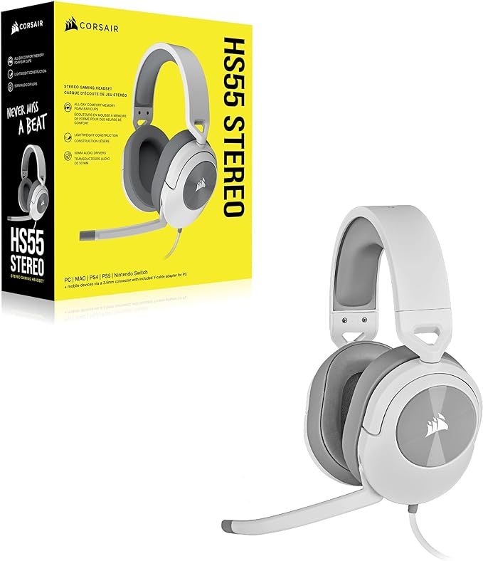 Headset Gamer Corsair HS55 Stereo, Drivers 50mm, Branco, CA-9011261-NA