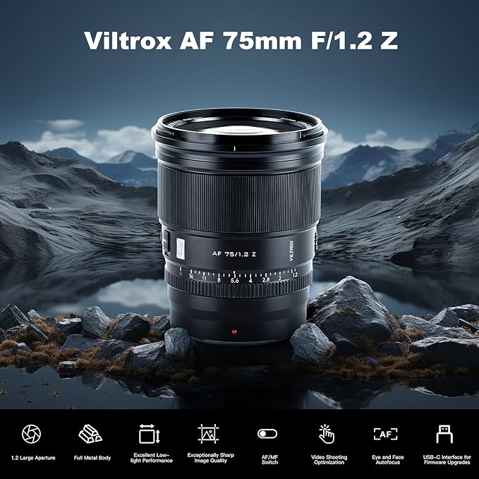 VILTROX Lente de câmera ultra grande angular 75 mm f/1.2 F1.2 Pro Z-Mount Foco automático APS-C lente Prime para câmeras Nikon Z-Mount Z5 Z50 Z6 Z6II Z7 Z7II ZFC Z30 Z9 Z8