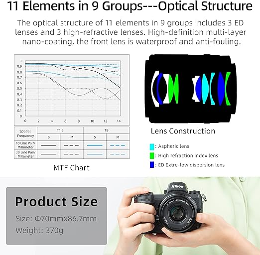 VILTROX Lente de foco automático AF 24 mm f/1.8 F1.8 Z, armação completa, ângulo amplo, foco de olho, lente Prime compatível com câmera sem espelho Nikon Z Mount Z5 Z6 Z7 Z50 Z6Ⅱ Z7Ⅱ