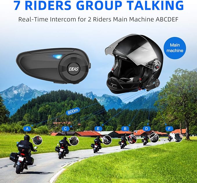 EJEAS Intercomunicação Bluetooth para motocicleta com rádio FM, Q7 5.0 Bluetooth capacete de motocicleta fone de ouvido Bluetooth com cancelamento de ruído até 7 motociclistas com