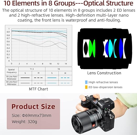 VILTROX Lente AF 35 mm F1.8 Z Foco Automático Prime Lente Retrato de Moldura Completa Lente Grande Ângulo de Foco para Nikon Z Mount Mirrorless Camera Z5 Z6 Z7 Z6II Z7II Z50&Zfc Modelos