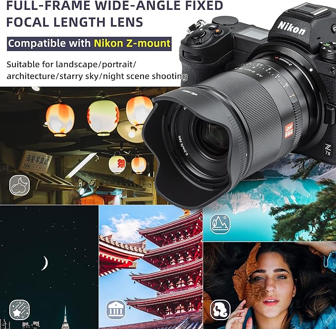 VILTROX Lente grande angular de 24 mm F1.8 com foco automático, lente Prime compatível com câmeras Nikon Z-Mount Z fc Z7 II Z6 II Z5 Z6 Z7 Z50